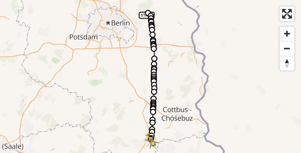 Flugroute Ambulanzhubschrauber Strausberg - Senftenberg, 19 März 2026, 17:06