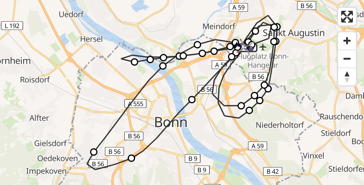 Flugroute Polizeihubschrauber Bonn-Hangelar Airfield - Sankt Augustin, 19 März 2026, 17:07