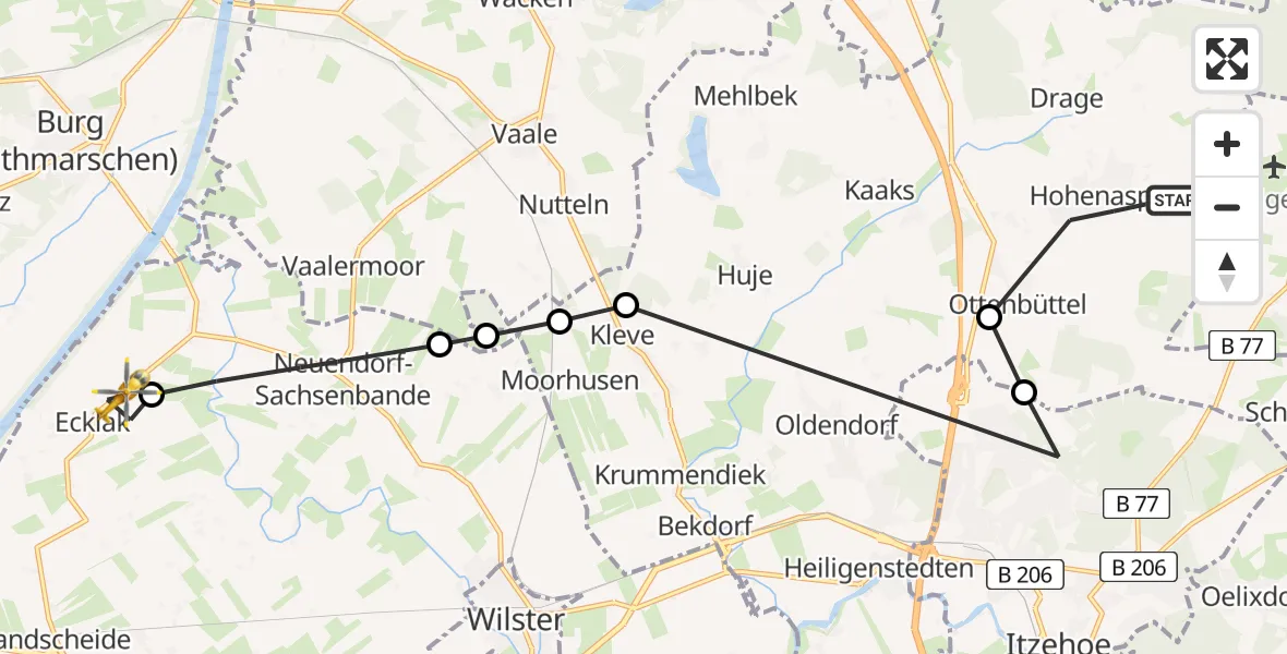 Flugroute Rettungshubschrauber Hohenaspe - Ecklak, 19 März 2026, 17:25