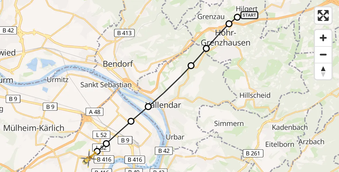 Flugroute Rettungshubschrauber Faulbach - Koblenz, 19 März 2026, 17:27