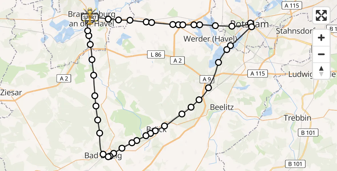 Flugroute Rettungshubschrauber Brandenburg an der Havel - Brandenburg an der Havel, 19 März 2026, 17:33