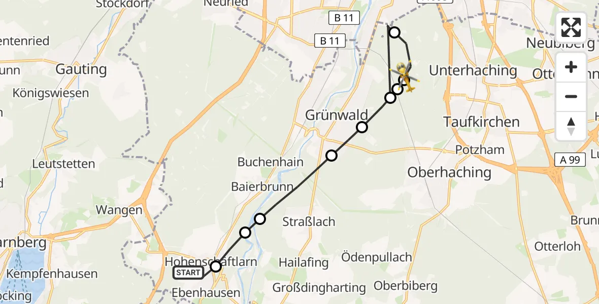 Routekaart van de vlucht: Rettungshubschrauber nach Perlacher Forst, Jägersteig-Geräumt