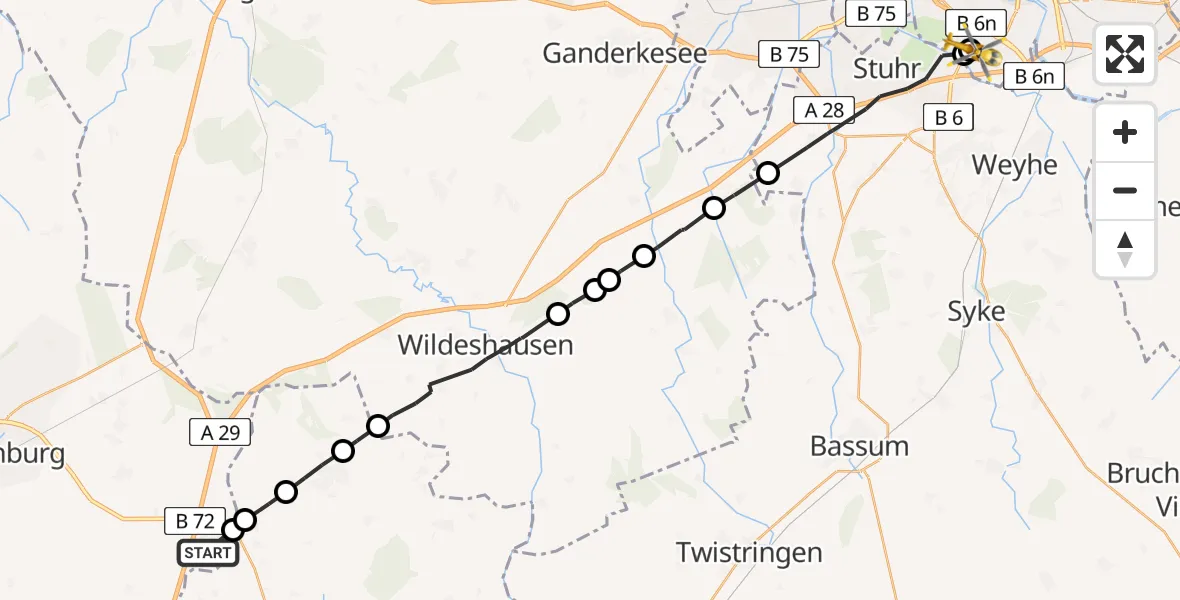 Routekaart van de vlucht: Rettungshubschrauber nach ADAC Air Rescue Station Bremen Heliport (Christoph 6)