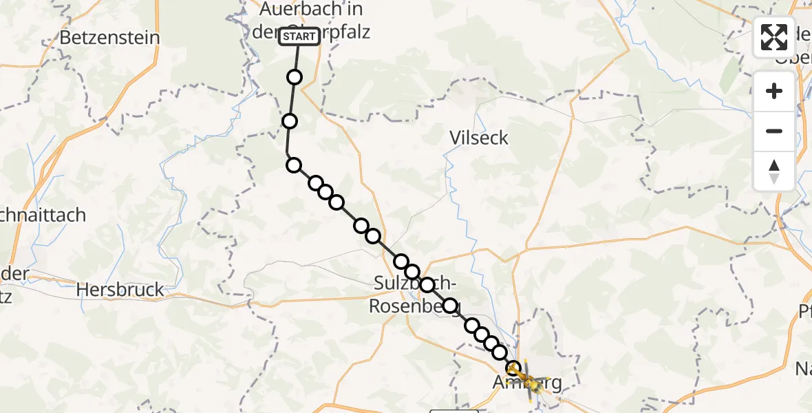 Flugroute Rettungshubschrauber Sand - Amberg, 19 März 2026, 17:58