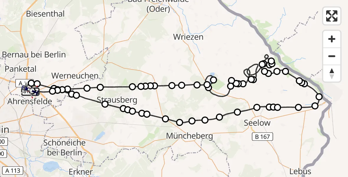 Flugroute Polizeihubschrauber Ahrensfelde Heliport - Ahrensfelde Heliport, 19 März 2026, 17:59