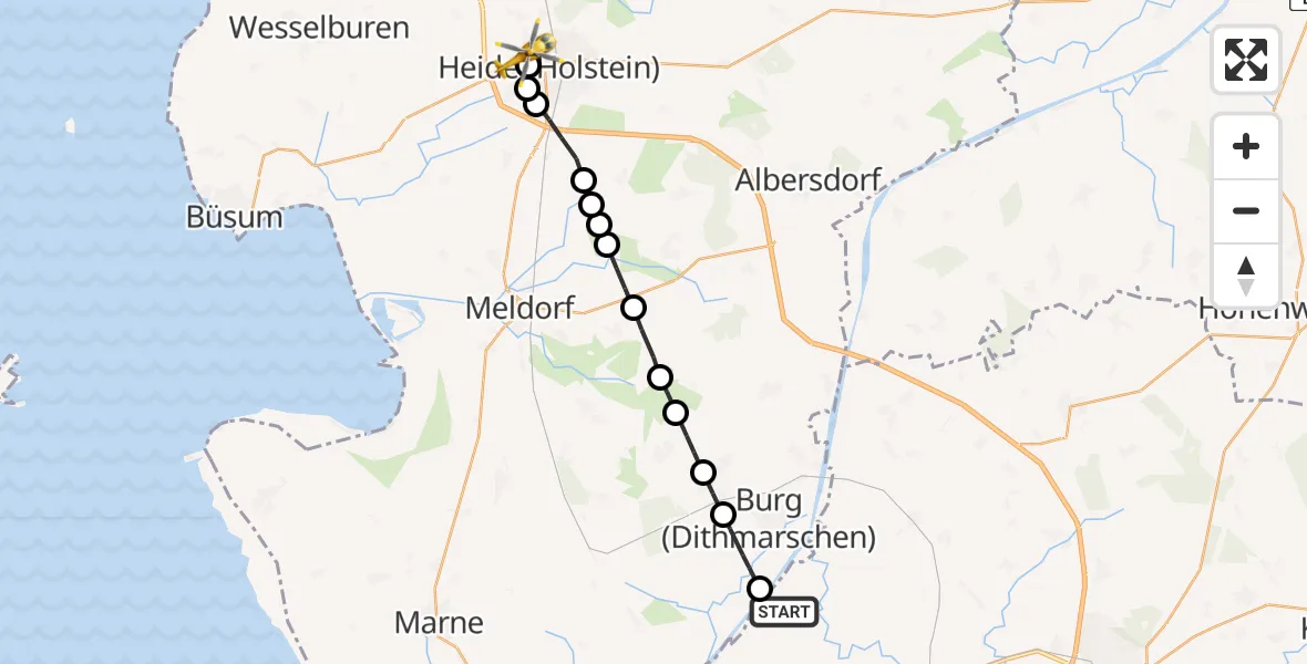 Routekaart van de vlucht: Rettungshubschrauber nach Heide, Esmarchstraße