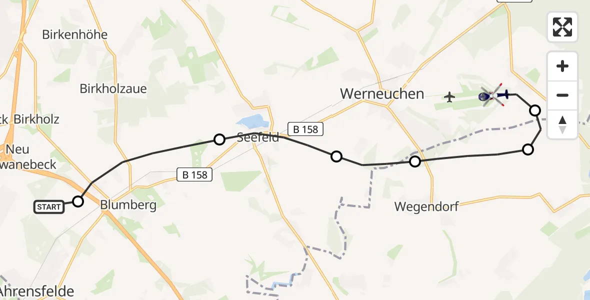 Flugroute Polizeihubschrauber Ahrensfelde Heliport - Werneuchen, 19 März 2026, 18:33