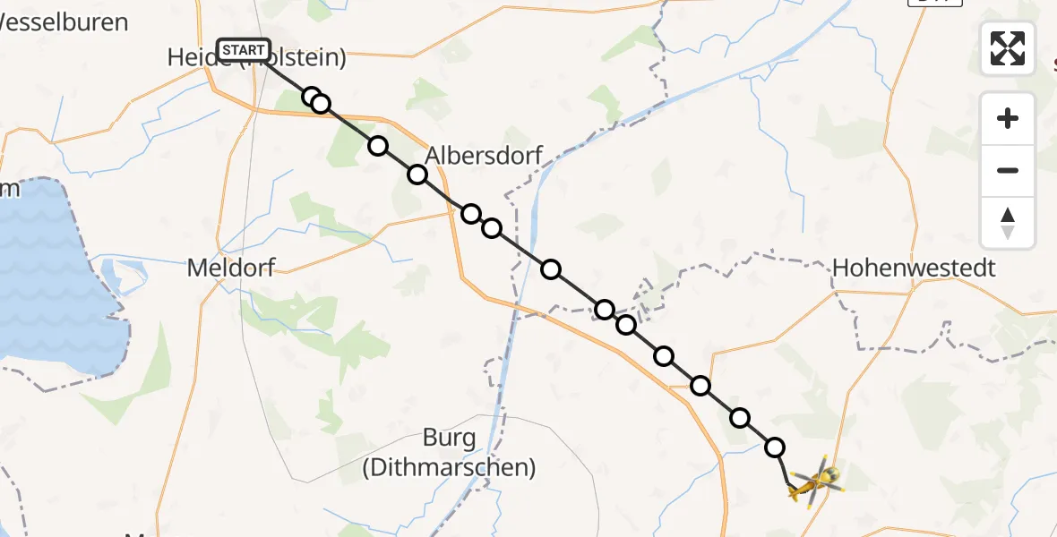 Flugroute Rettungshubschrauber Heide - Hohenlockstedt, 19 März 2026, 18:37