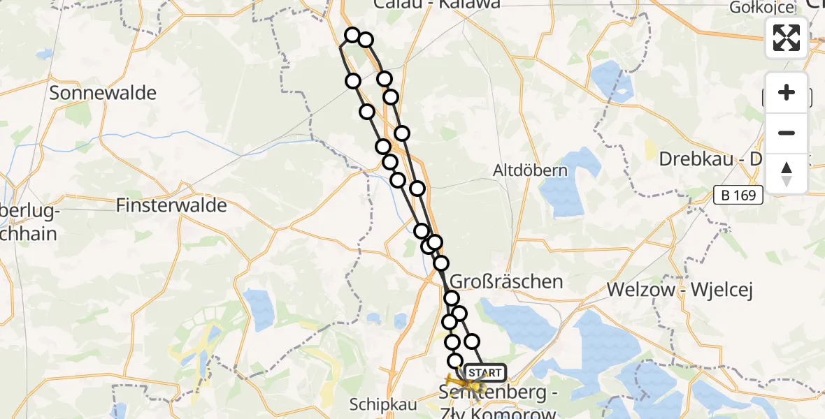 Flugroute Ambulanzhubschrauber Senftenberg - Senftenberg, 19 März 2026, 18:44