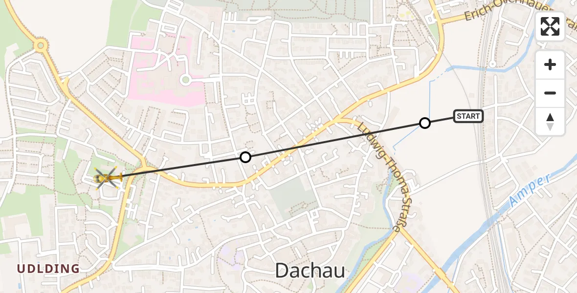 Routekaart van de vlucht: Ambulanzhubschrauber nach Helios Clinic Dachau Heliport