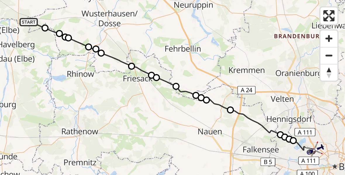 Routekaart van de vlucht: Polizeihubschrauber nach Berlin, Kurt-Schumacher-Damm