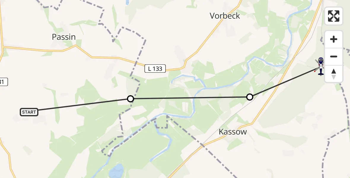 Routekaart van de vlucht: Polizeihubschrauber nach Kassow, Ausbau