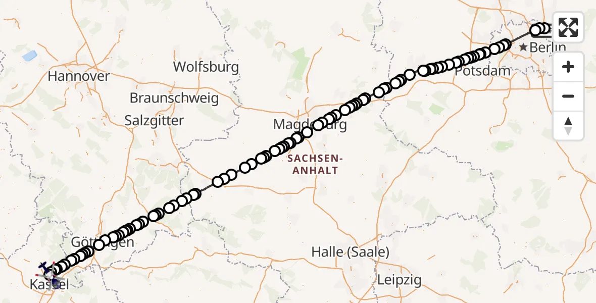 Flugroute Polizeihubschrauber Blumberg - Fuldatal Federal Police Heliport, 19 März 2026, 20:39