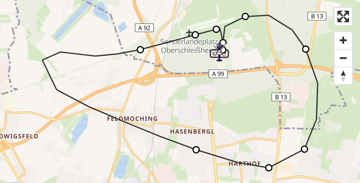 Flugroute Polizeihubschrauber Oberschleißheim - Oberschleißheim, 19 März 2026, 20:46