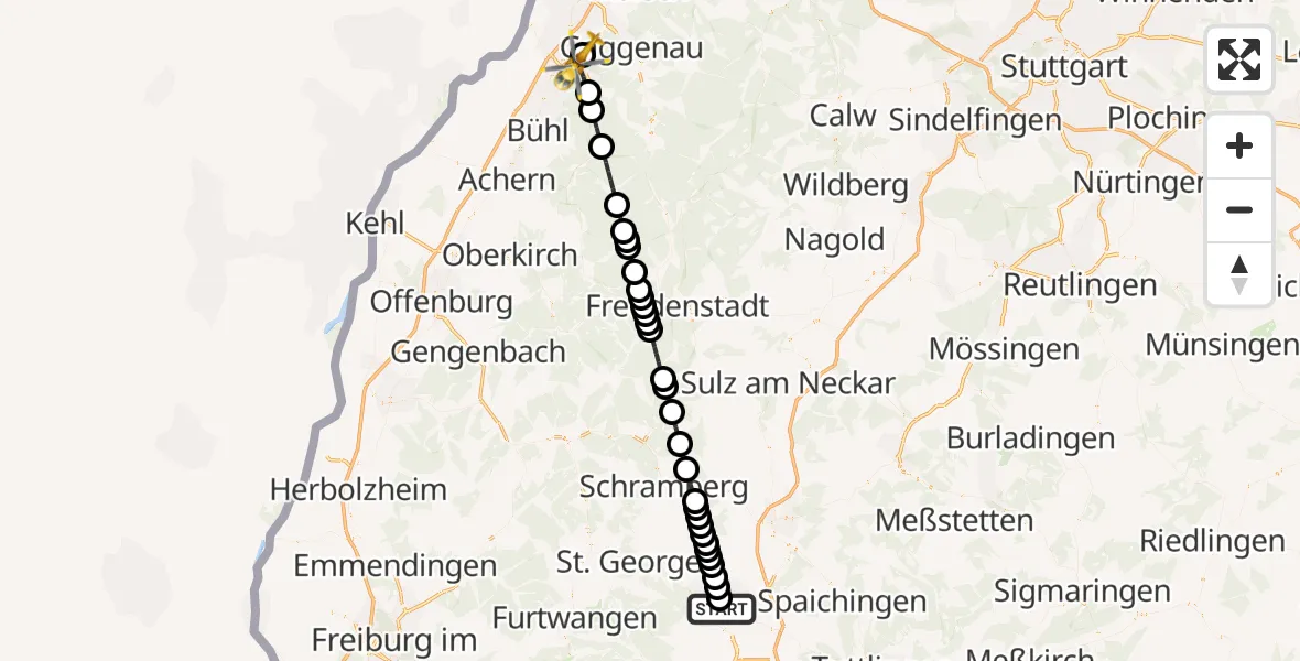 Flugroute Rettungshubschrauber DRF Air Rescue Station Villingen-Schwenningen Heliport (Christoph 11) - Balg, 19 März 2026, 21:59