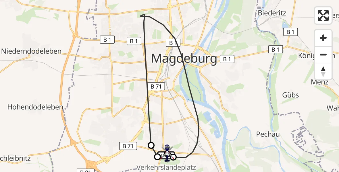 Flugroute Polizeihubschrauber Magdeburg City Airfield - Magdeburg, 19 März 2026, 22:22