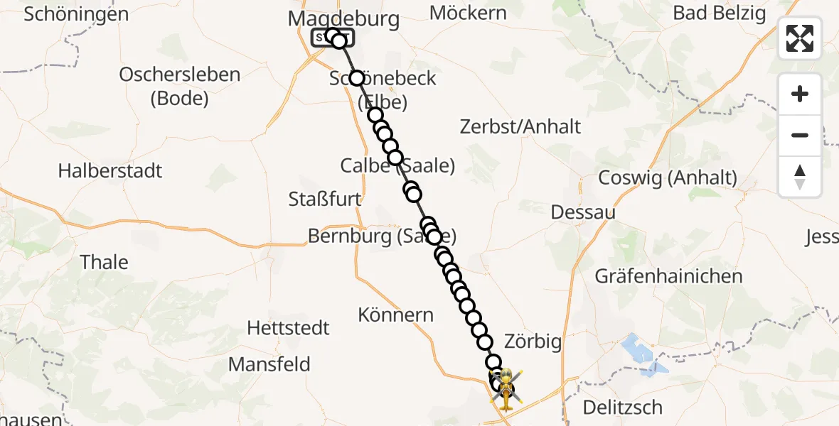 Routekaart van de vlucht: Ambulanzhubschrauber nach Halle-Oppin Airfield