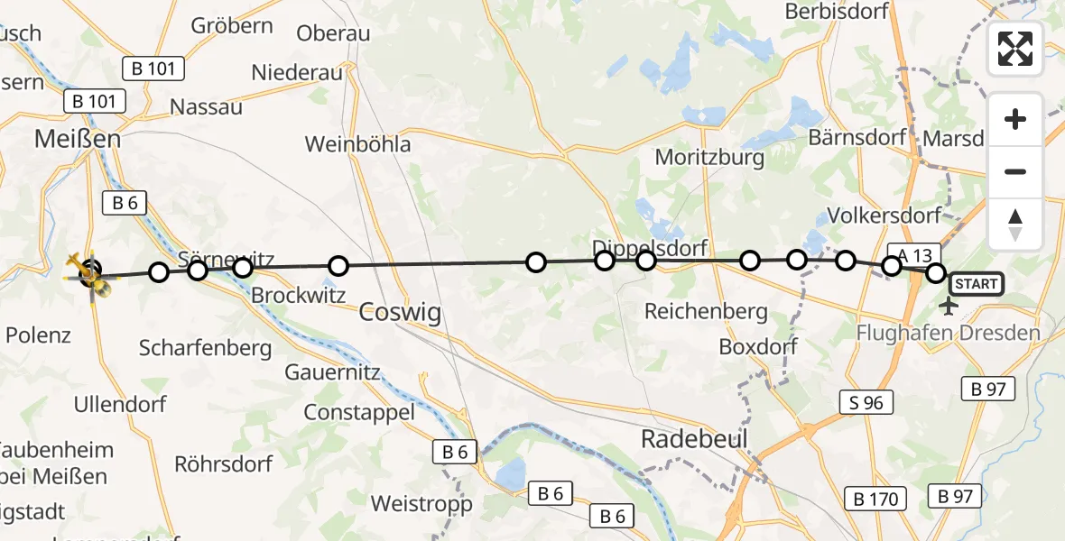Flugroute Rettungshubschrauber Dresden Federal Police Heliport - Polenz, 20 März 2026, 06:11