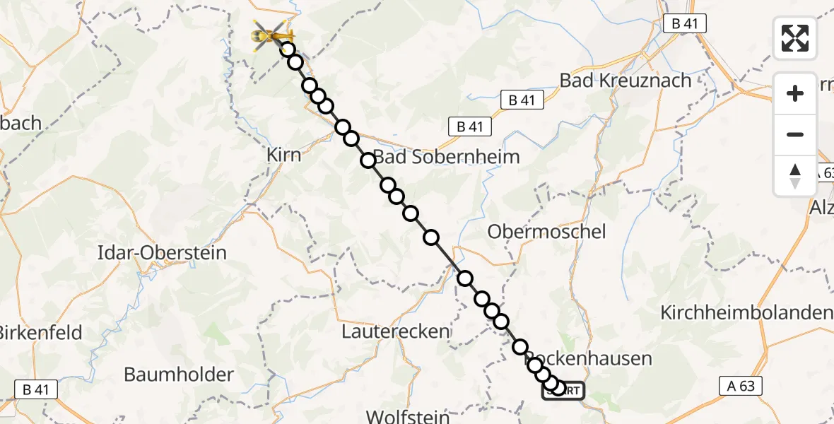 Flugroute Rettungshubschrauber Imsweiler UL - Schlierschied, 20 März 2026, 06:25