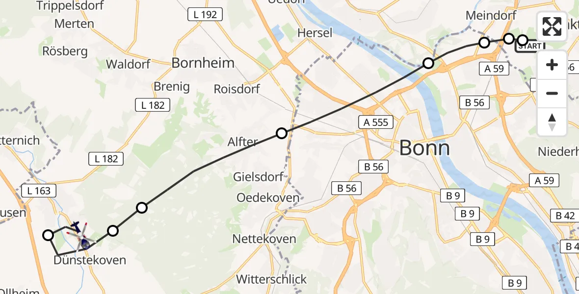 Flugroute Polizeihubschrauber Bonn-Hangelar Airfield - Heimerzheim, 20 März 2026, 06:37