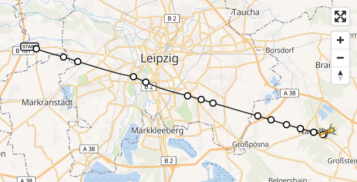 Flugroute Rettungshubschrauber ADAC Air Rescue Station Leipzig/Schkeuditz-Dölzig Heliport (Christoph 61) - Naunhof, 20 März 2026, 06:48