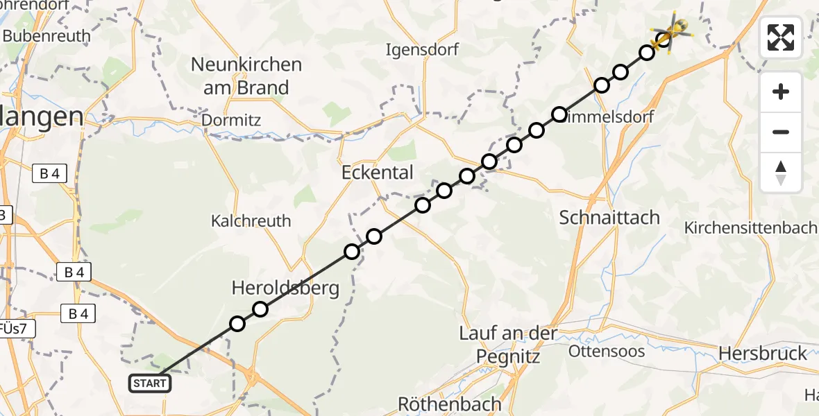 Flugroute Rettungshubschrauber Nuremberg Airport - Ittling, 20 März 2026, 06:49
