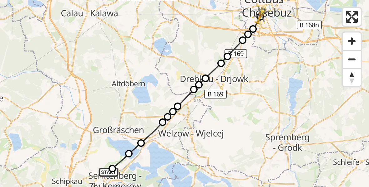Routekaart van de vlucht: Ambulanzhubschrauber nach Carl Thien Hospital Cottbus