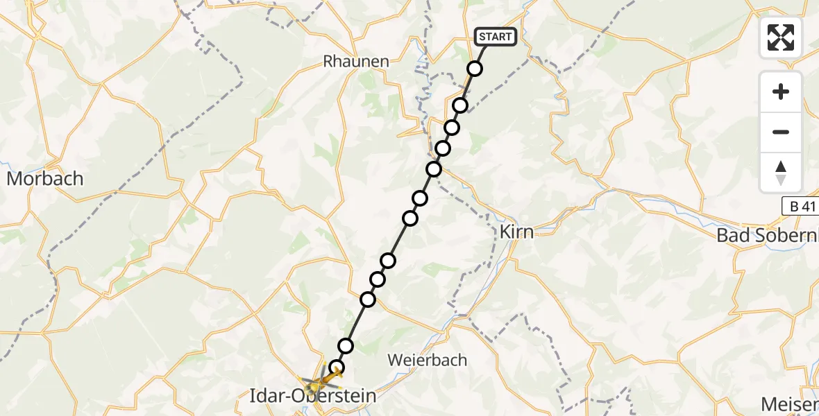 Routekaart van de vlucht: Rettungshubschrauber nach Idar-Oberstein, Dr.-Ottmar-Kohler-Straße
