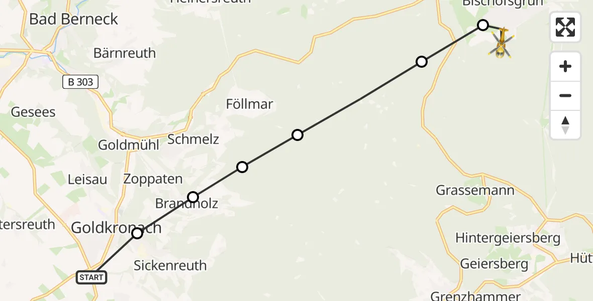 Flugroute Rettungshubschrauber Nemmersdorf - Bischofsgrün, 20 März 2026, 07:35