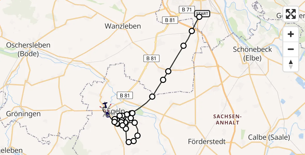 Flugroute Polizeihubschrauber Magdeburg City Airfield - Egeln, 20 März 2026, 07:38
