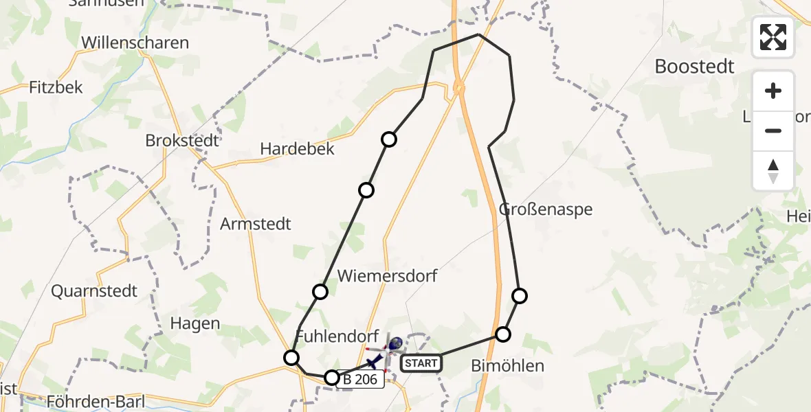 Flugroute Polizeihubschrauber Bad Bramstedt - Bad Bramstedt Heliport, 20 März 2026, 07:41