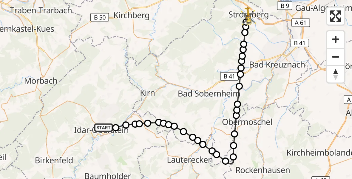 Flugroute Rettungshubschrauber Idar-Oberstein - Stromberg, 20 März 2026, 07:42
