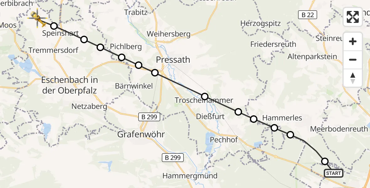 Flugroute Rettungshubschrauber Latsch - Münchsreuth, 20 März 2026, 07:44