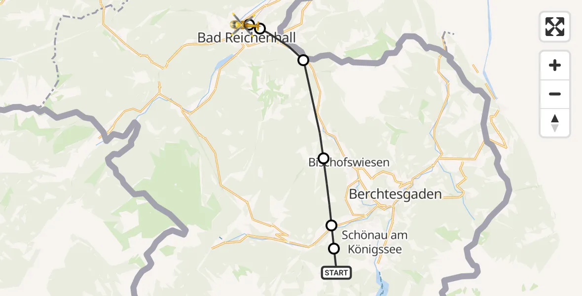Flugroute Rettungshubschrauber Ramsau bei Berchtesgaden - Bad Reichenhall Hospital, 20 März 2026, 07:45