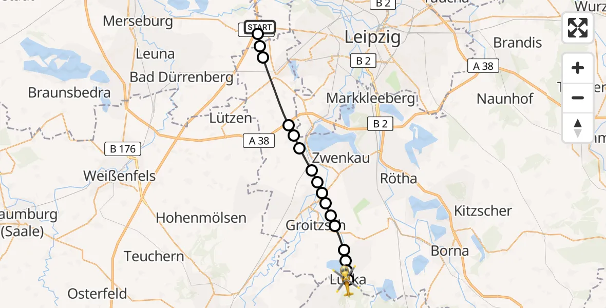 Flugroute Rettungshubschrauber ADAC Air Rescue Station Leipzig/Schkeuditz-Dölzig Heliport (Christoph 61) - Breitenhain, 20 März 2026, 07:45