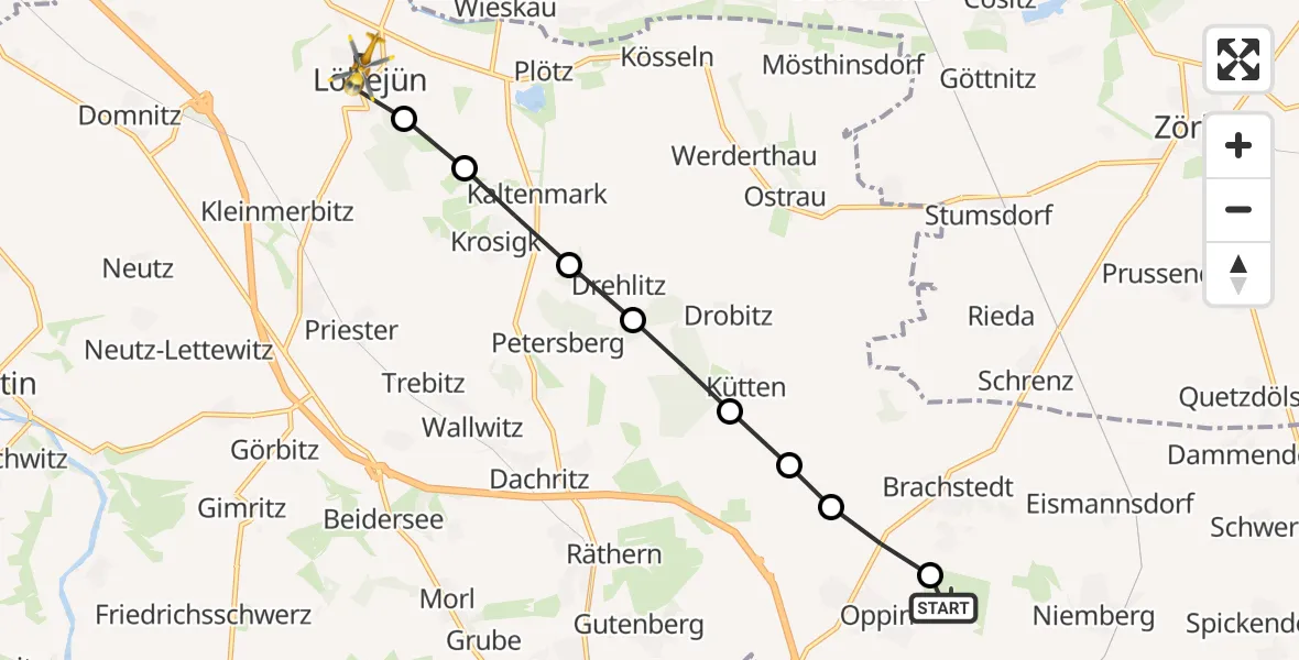 Flugroute Ambulanzhubschrauber Halle-Oppin Airfield - Löbejün, 20 März 2026, 07:50