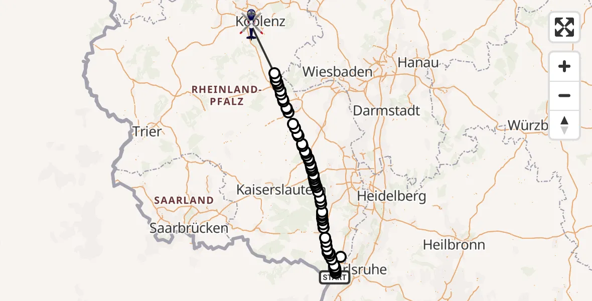Routekaart van de vlucht: Polizeihubschrauber nach Winningen, August-Horch-Straße