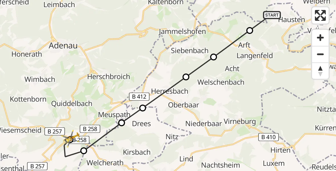 Routekaart van de vlucht: Ambulanzhubschrauber nach Nürburgring Heliport