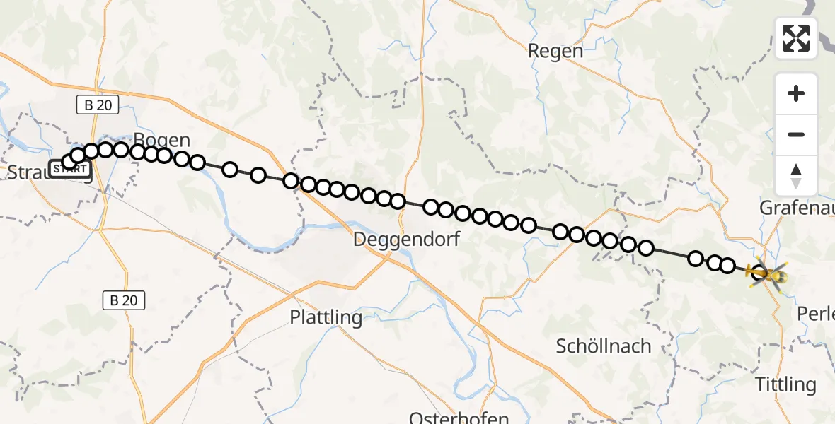 Flugroute Rettungshubschrauber Sankt Elisabeth Hospital Straubing - Gumpenreit, 20 März 2026, 08:02