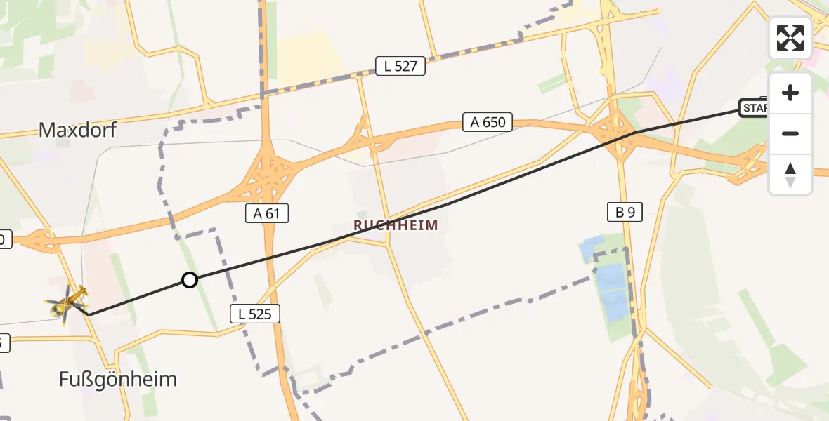 Routekaart van de vlucht: Rettungshubschrauber nach Fußgönheim, Bahnhofstraße
