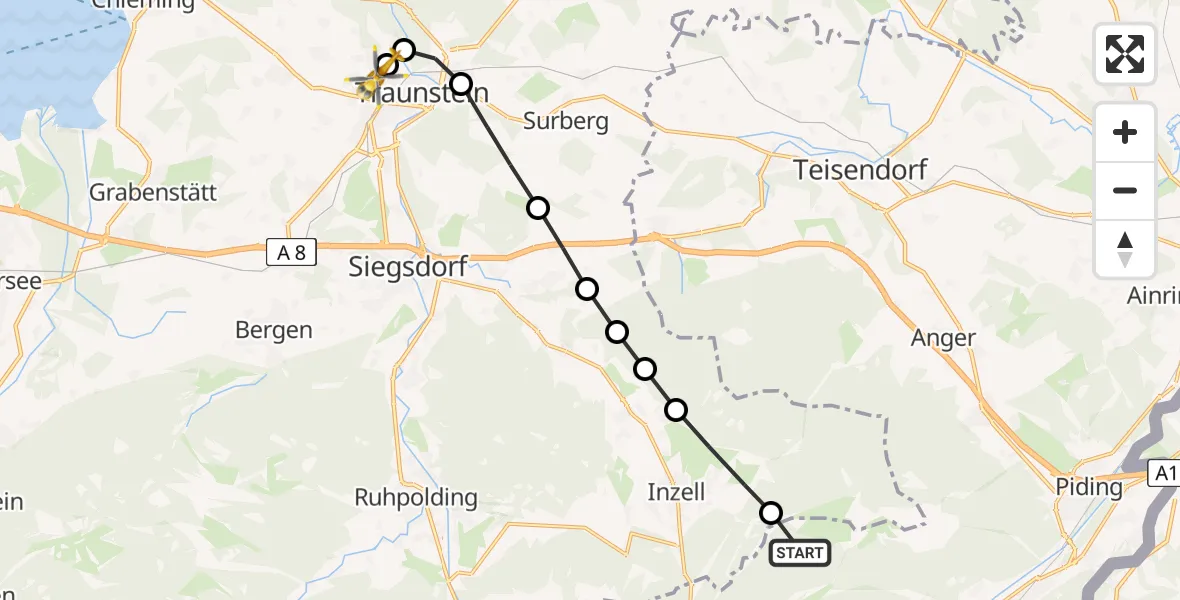 Routekaart van de vlucht: Rettungshubschrauber nach Traunstein Hospital