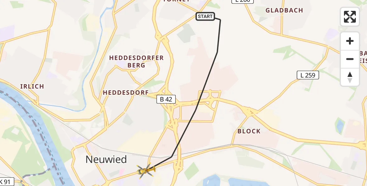 Flugroute Rettungshubschrauber Neuwied - Neuwied, 20 März 2026, 08:14
