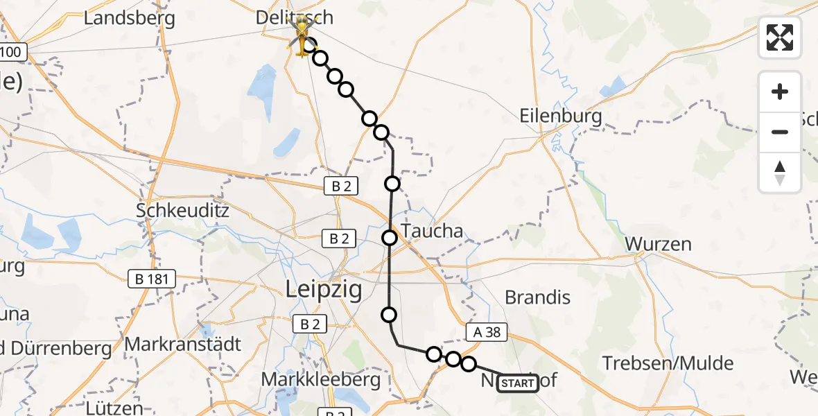 Flugroute Rettungshubschrauber Erdmannshain - Zschepen, 20 März 2026, 08:15