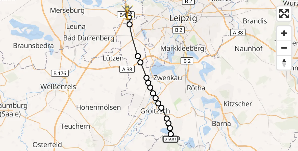 Flugroute Rettungshubschrauber Breitenhain - ADAC Air Rescue Station Leipzig/Schkeuditz-Dölzig Heliport (Christoph 61), 20 März 2026, 08:21