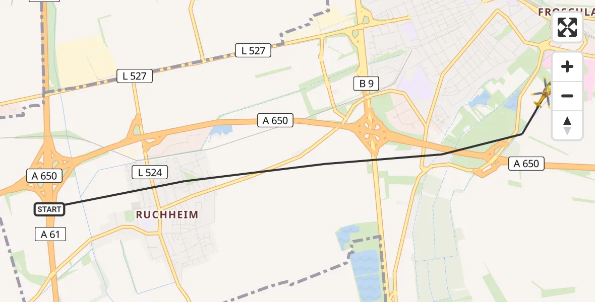 Flugroute Rettungshubschrauber Ludwigshafen am Rhein - Ludwigshafen Accident Hospital Heliport, 20 März 2026, 08:22