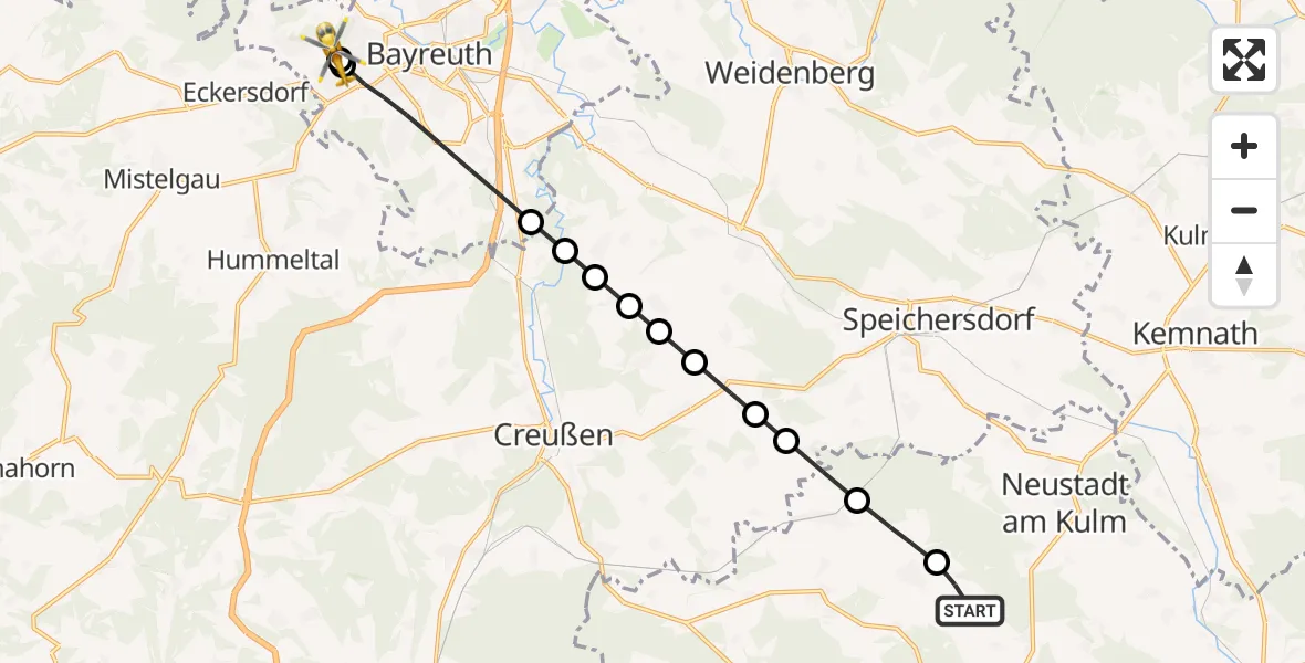 Routekaart van de vlucht: Rettungshubschrauber nach Bayreuth Hospital