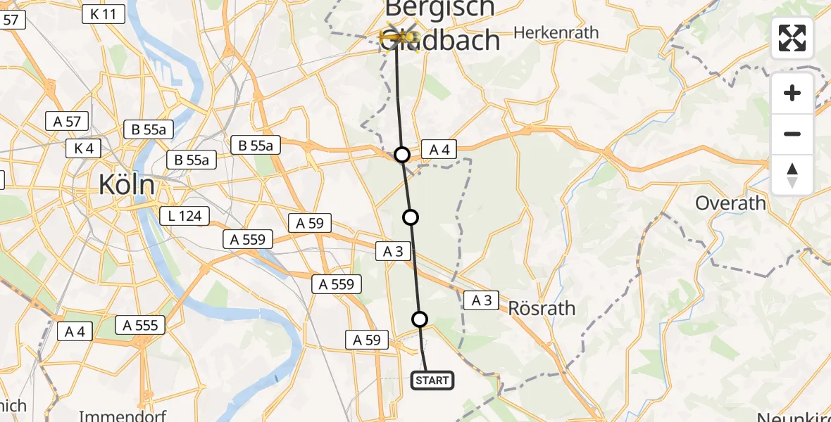 Flugroute Rettungshubschrauber Cologne Bonn Airport - Bergisch Gladbach, 20 März 2026, 08:36