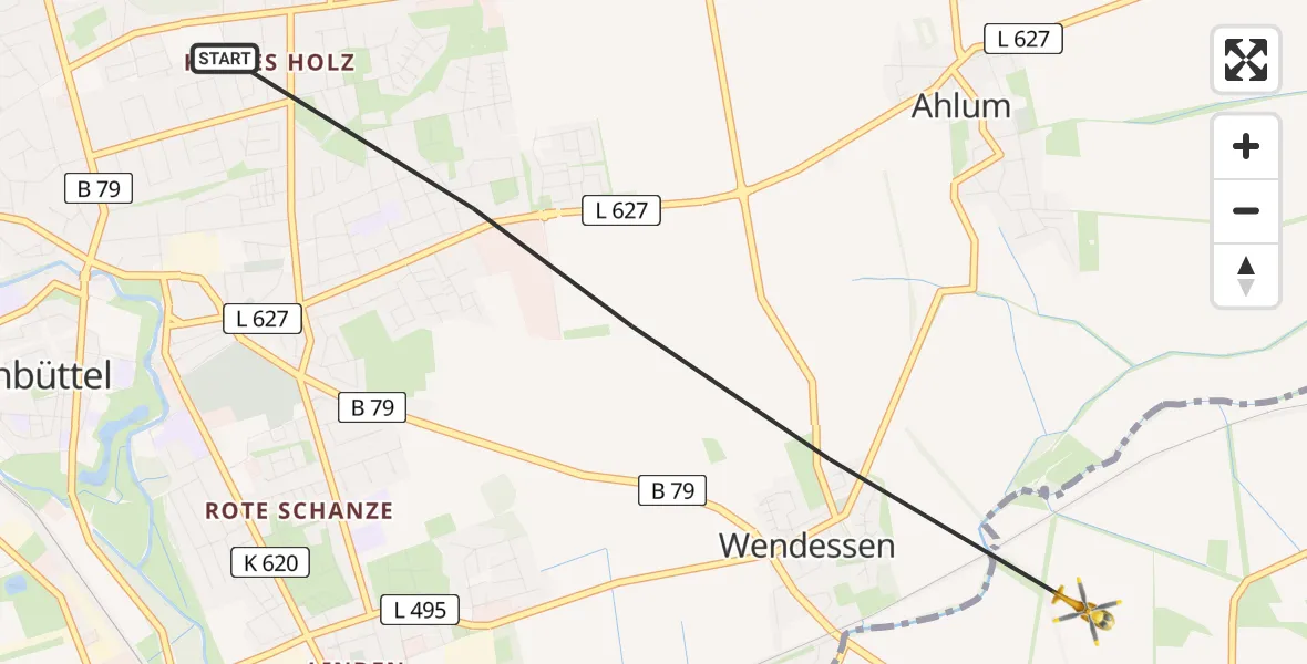 Flugroute Rettungshubschrauber Wolfenbüttel - Groß Denkte, 20 März 2026, 08:36