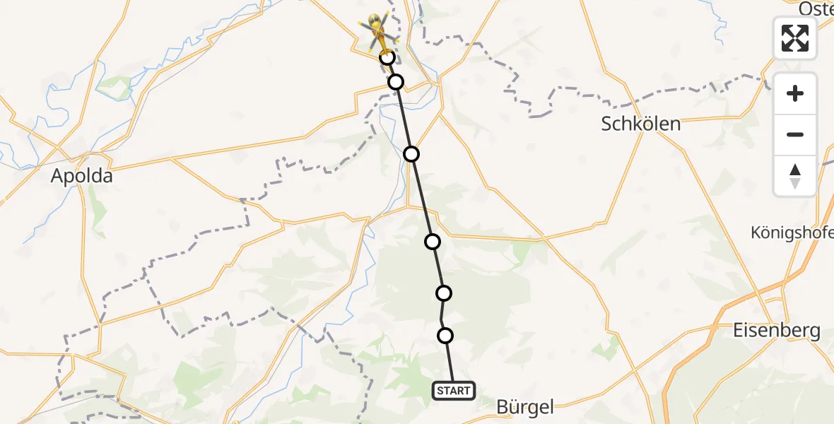Routekaart van de vlucht: Rettungshubschrauber nach Schmiedehausen, L 2158