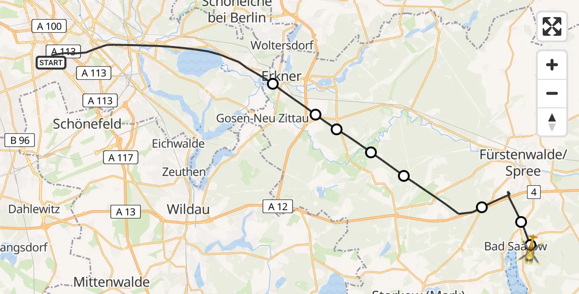 Flugroute Rettungshubschrauber Berlin - Bad Saarow, 20 März 2026, 08:39
